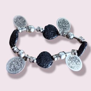 VINTAGE Lava stone bracelet with charms